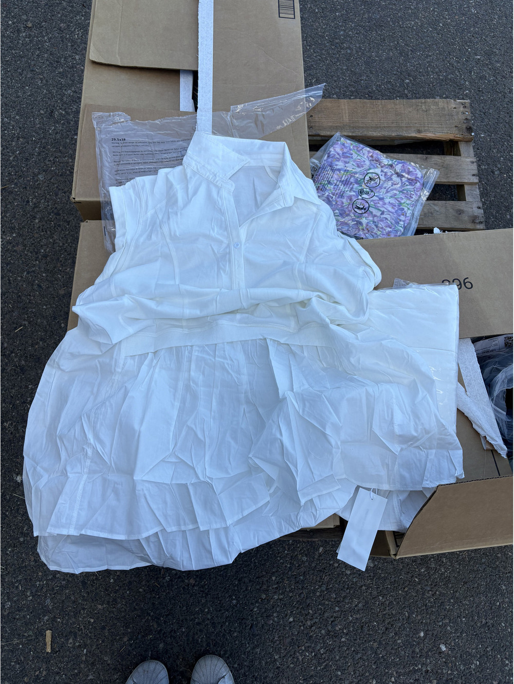 NWT White Sleeveless Collared Ruffle Tiered Dress Casual Summer Shirt Dress